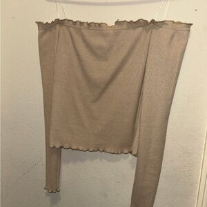 Tan Off-Shoulder Ribbed Top